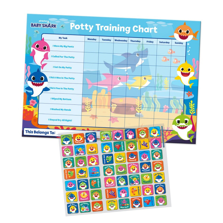 Baby Shark Potty Training Reward Chart and Sparkly Stickers