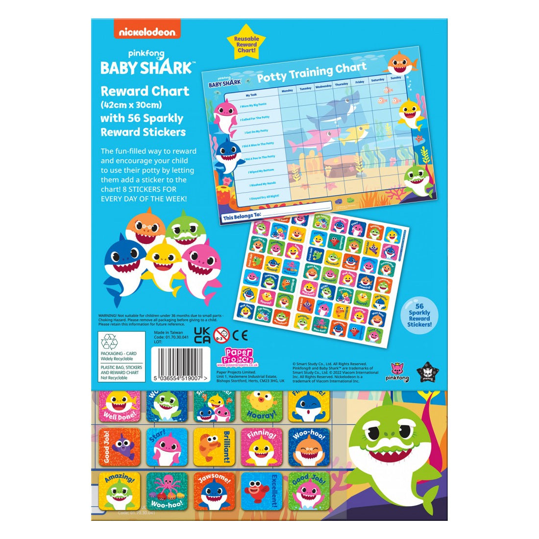Baby Shark Potty Training Reward Chart and Sparkly Stickers