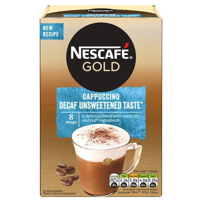 Gold Decaff Cappuccino Unsweetened Instant Coffee 8 Sachets