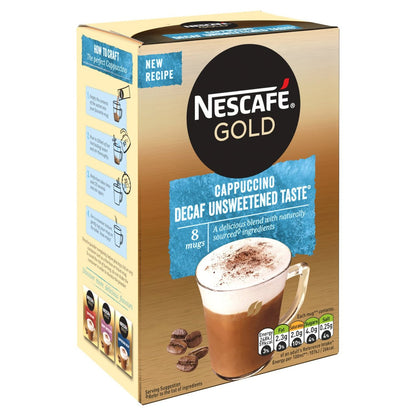 Gold Decaff Cappuccino Unsweetened Instant Coffee 8 Sachets