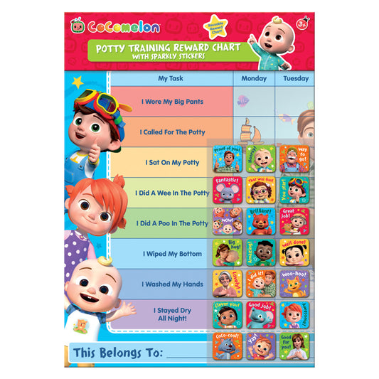 Cocomelon Potty Training Reward Chart and Sparkly Stickers