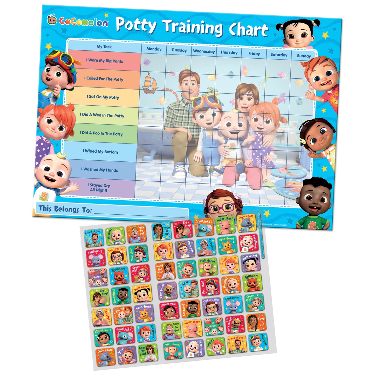 Cocomelon Potty Training Reward Chart and Sparkly Stickers