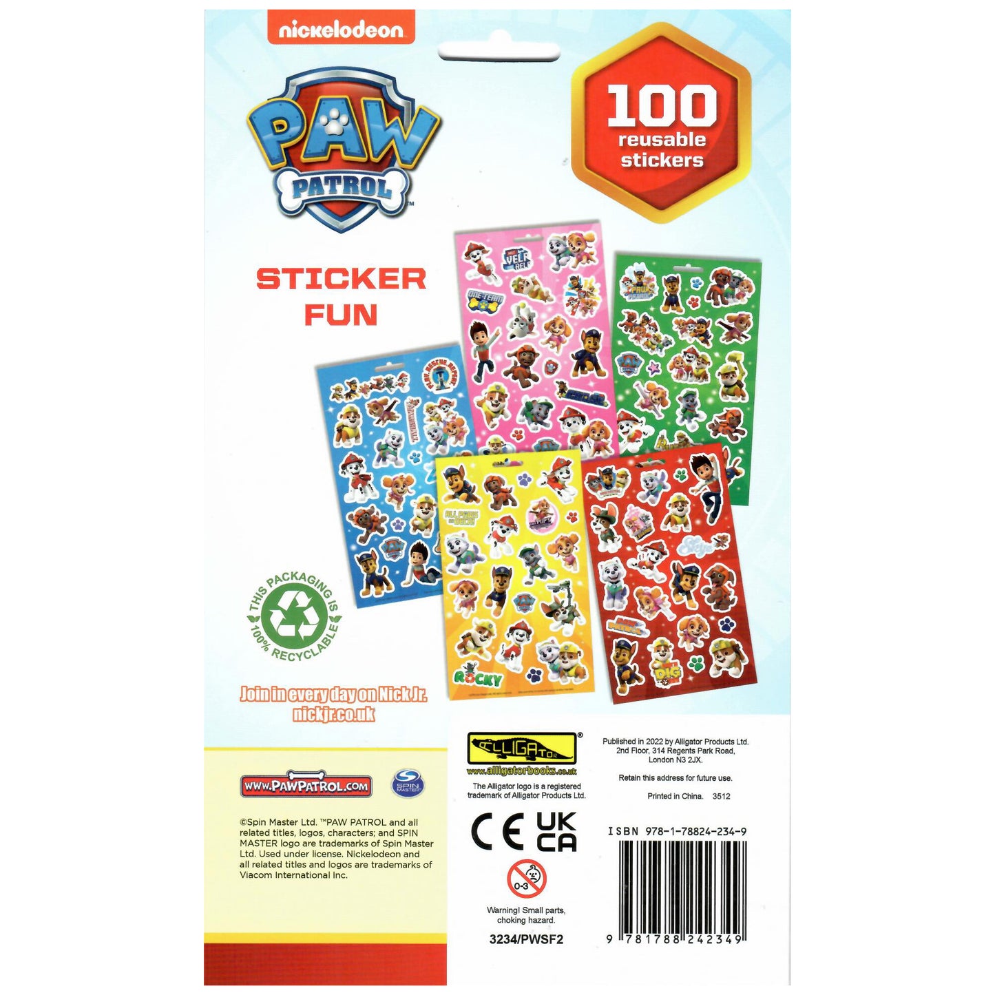 Paw Patrol Reusable Sticker Fun 100pc
